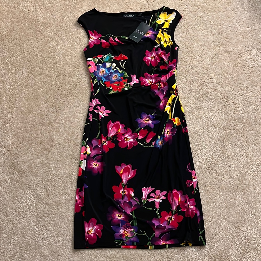 Lauren Ralph Lauren Black Floral Print Dress Nwt